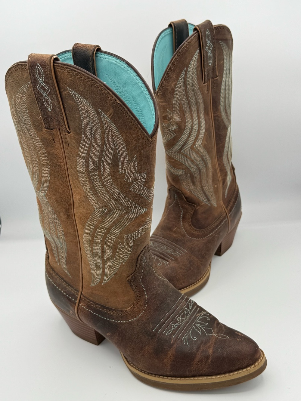 Justin Quinlan Women’s Western Cowboy Boots Turquoise Embroidered Stitching